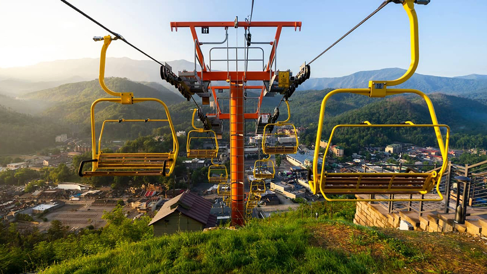 image from the skylifts of the town of gatlinburg tn below