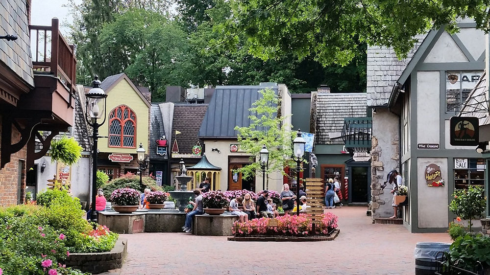 image of the village shoppes square in the town of gatlinburg tn