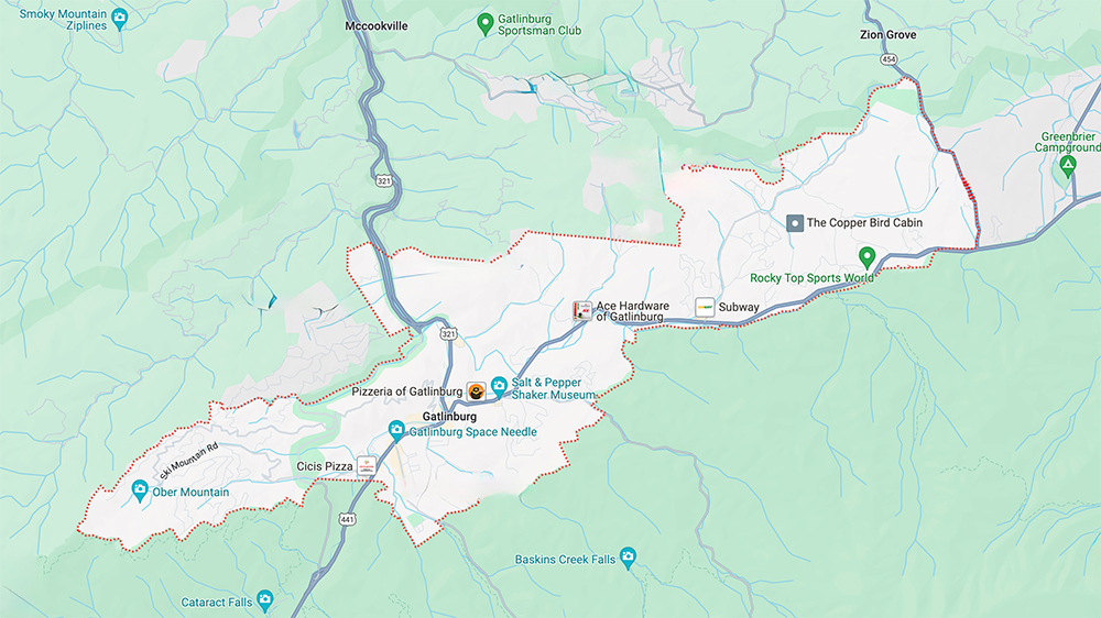 map location of gatlinburg tennessee