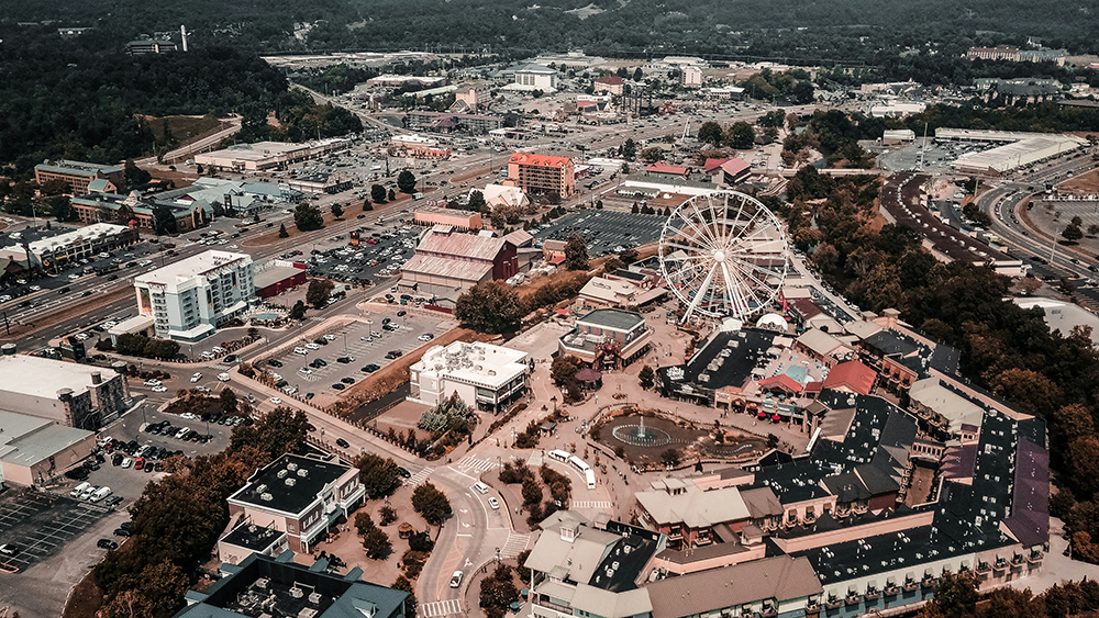 overhead view of The Island in Pigeon Forge, TN.
