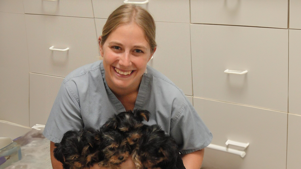 Dr. stephanie akers with dogs at seymour veterinary clinic