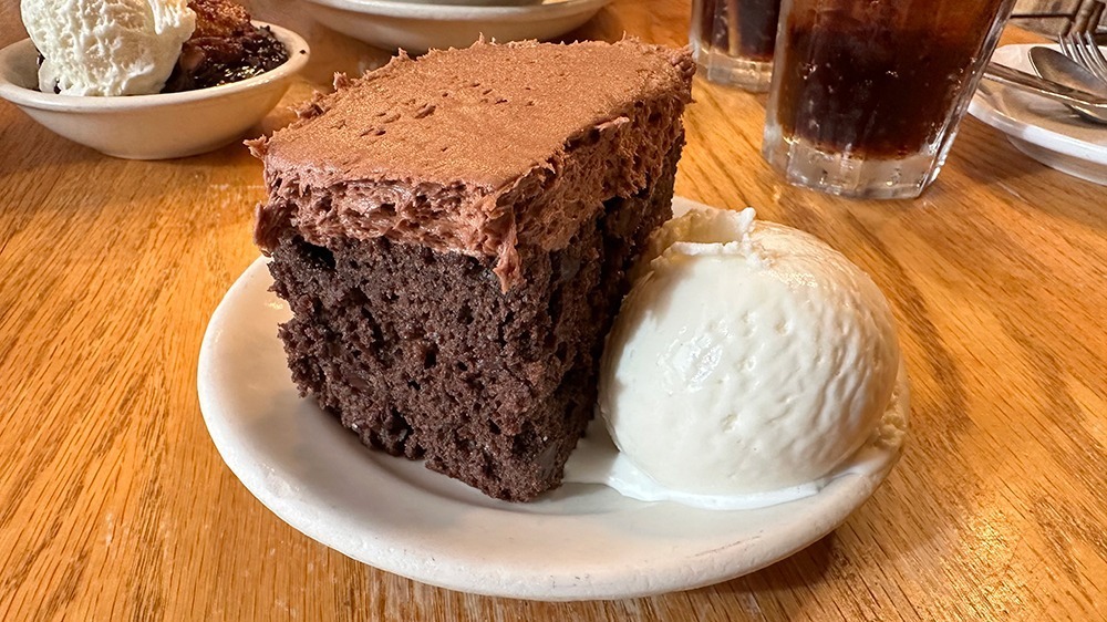 chocolate cake with vanilla ice cream served at the old mill restaurant pigeon forge tn