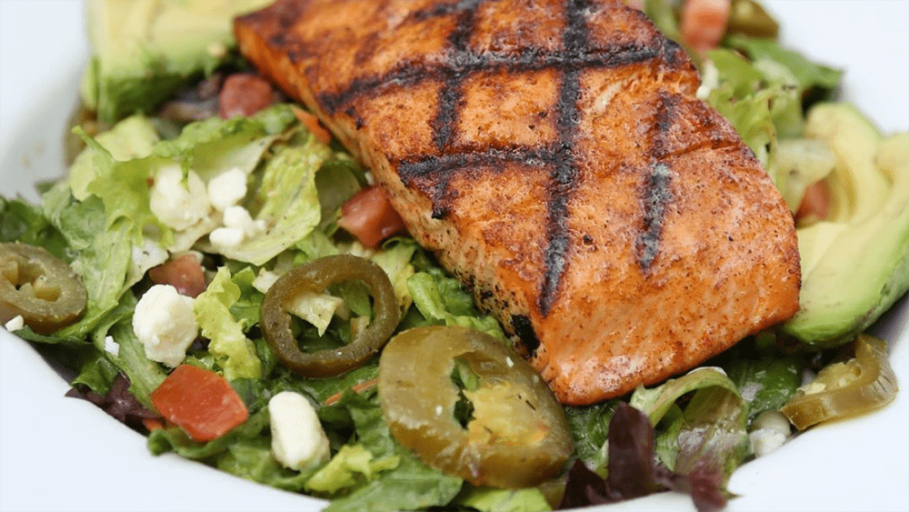 grilled salmon salad at bullfish in pigeon forge