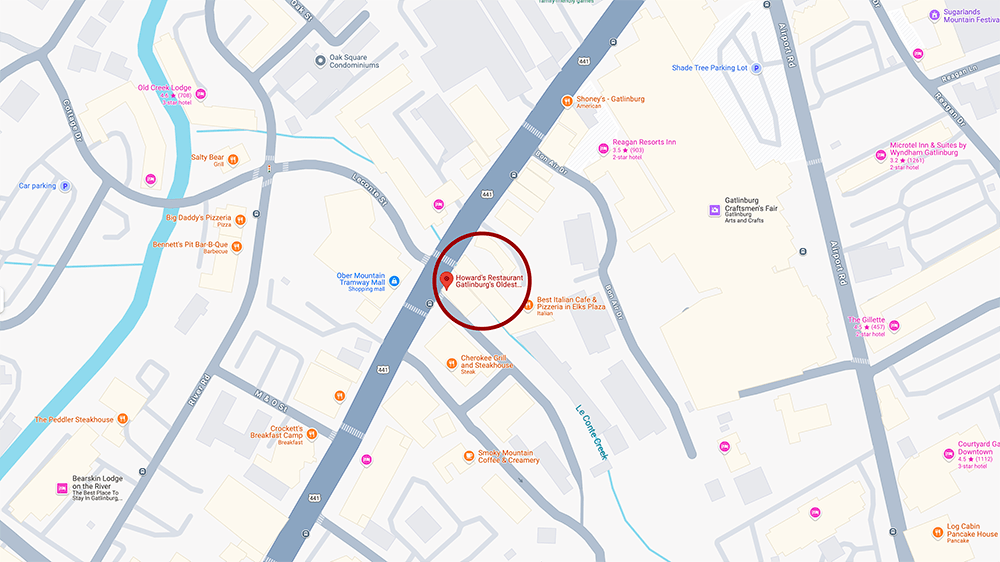 Map View of Howard's Restaurant Location in Gatlinburg