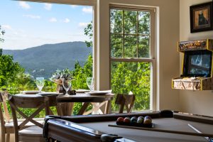 View of mountains from pool table at sunny view cabin