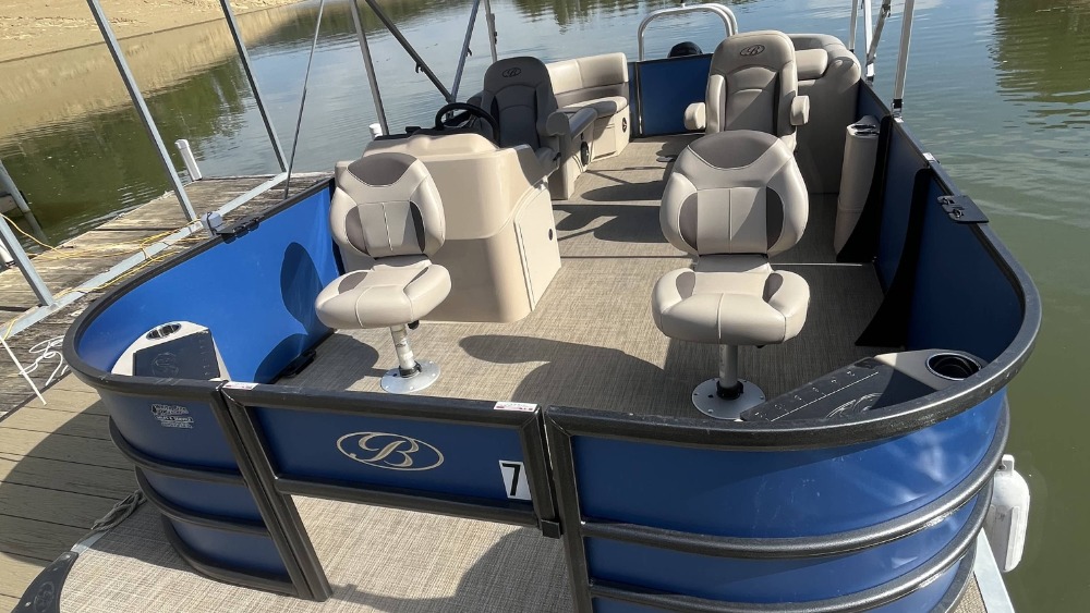 One of the available fishing pontoon boats from Smoky Mountain H2O.
