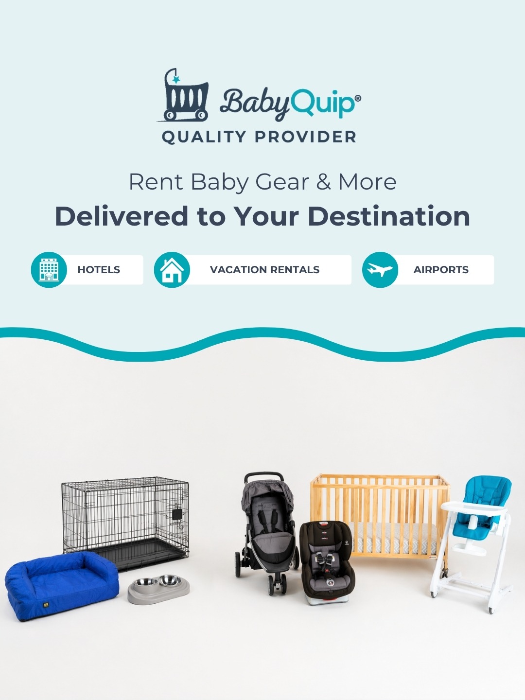 babyquip promotional graphic about baby gear and pet gear rentals.