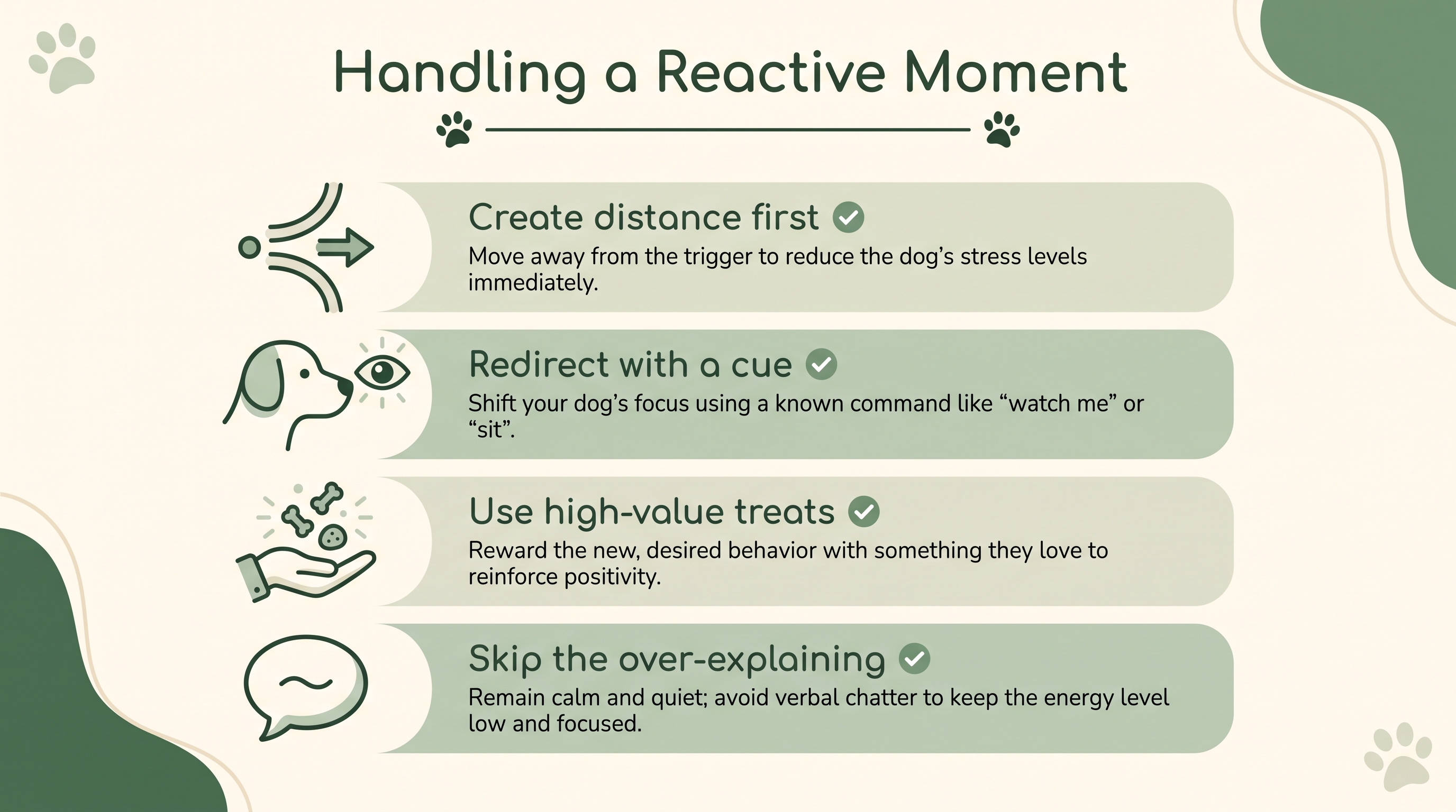 Infographic: four steps for handling a reactive dog moment in public