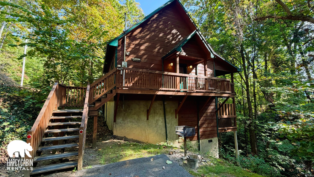 Stairs from the driveway up to the main level of Bear FootInn