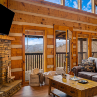 Door from living room to porch at Little Bear Cabin