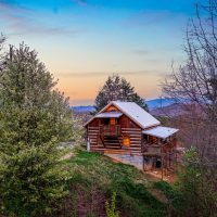 Exterior view of back of little bear and its dusk mountain views