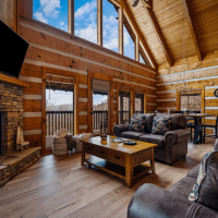 Little Bear living room and porch view from entry