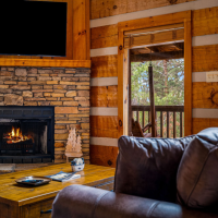 View of fireplace in Little Bear living room
