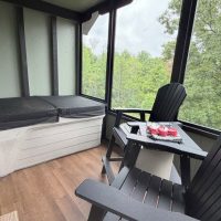 Hot tub area at sunny view cabin.